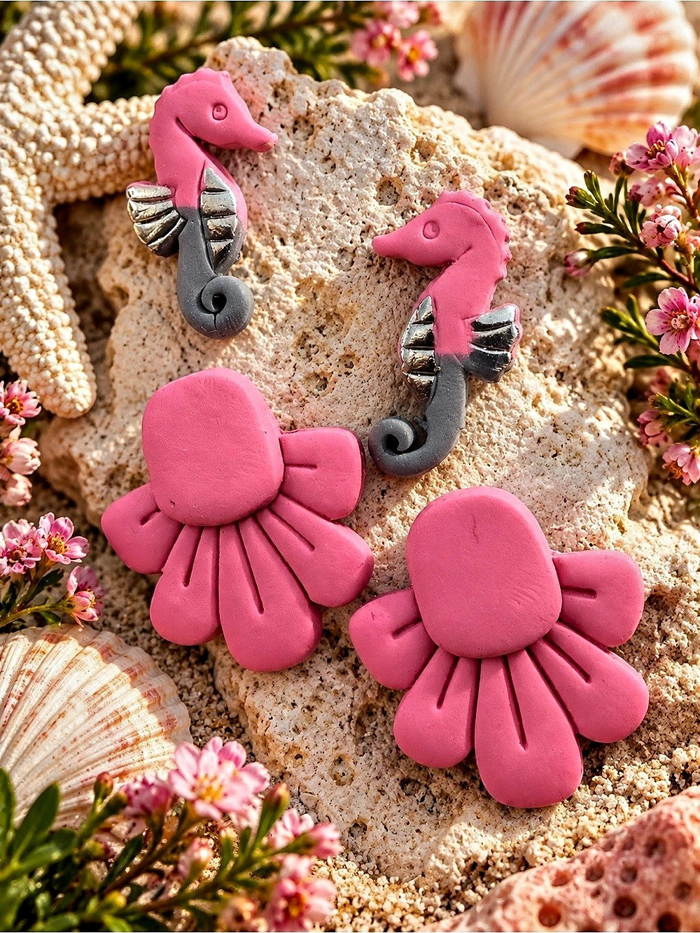 Pink Seahorse & Octopus Earrings